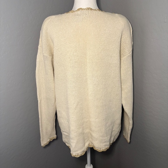 Vintage Jacqueline Christmas Cardigan Sweater Cream Gold Size Large - Picture 2 of 11